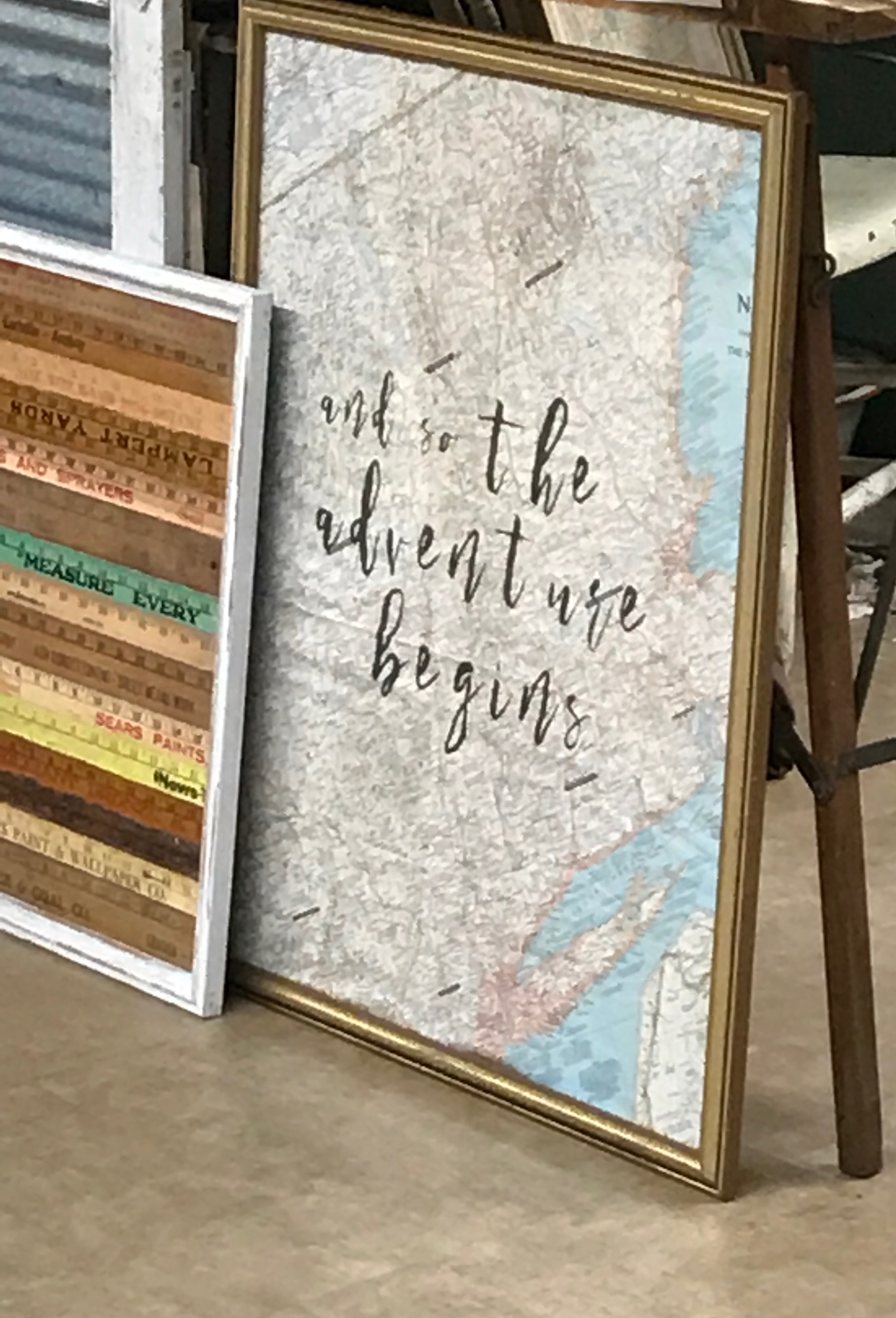 old rulers cut and framed
old maps with fun quotes